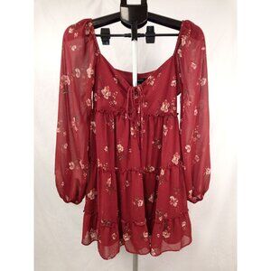 Forever 21 Junior's Burgundy/Red Floral Babydoll Dress Size Small